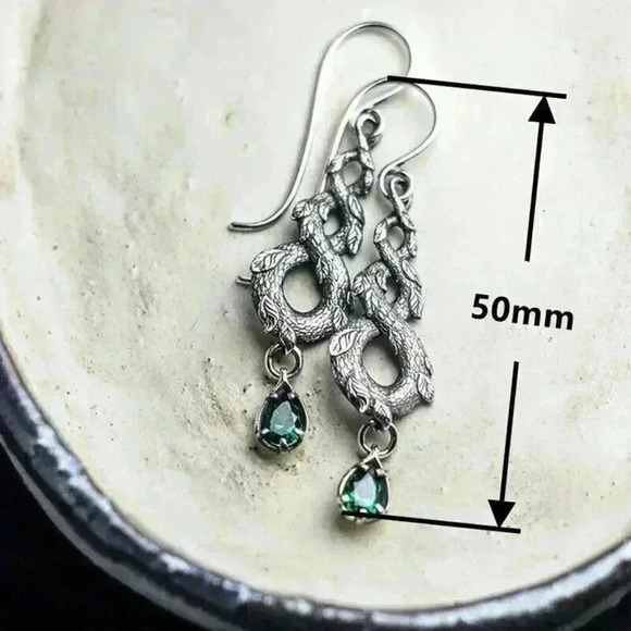 New Sterling Silver Emerald Vine Drop Earrings - Picture 3 of 3